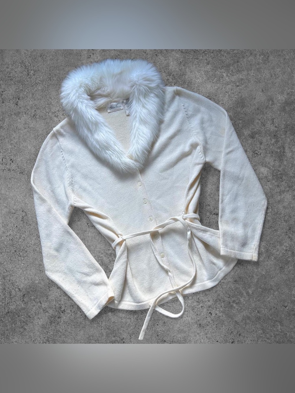 Cream White Fur Trim Cardigan Sweater